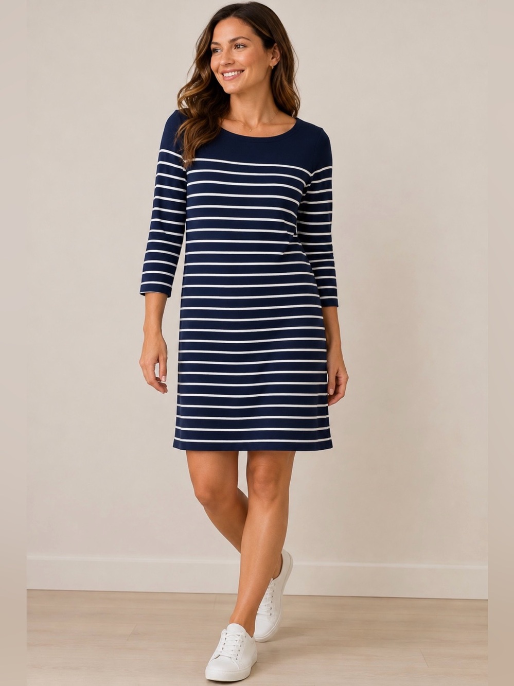 Vineyard Vines Women’s S Navy White Striped 3/4 Sleeve Dress Pima Cotton